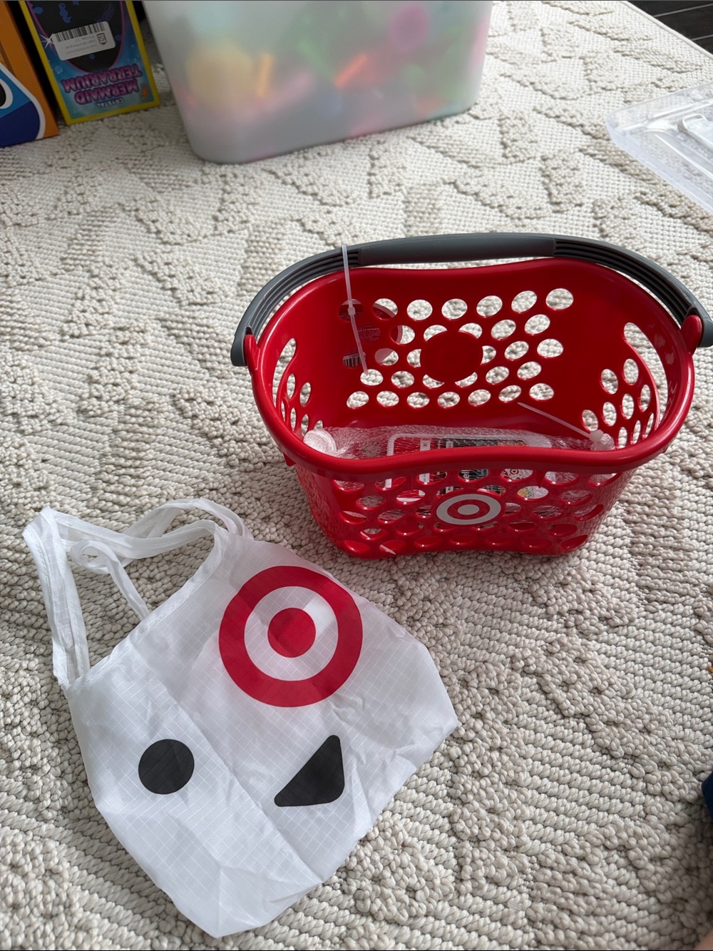 New Target Kids Red Play Shopping Basket with White Logo Tote & phone